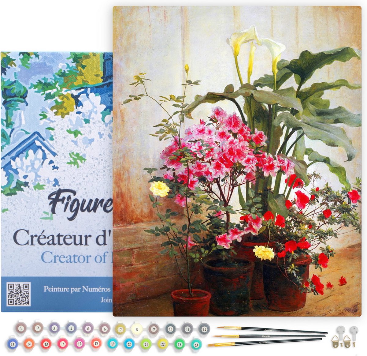 FiguredArt Schilderen op Nummer Volwassenen met lijst - De zijkant van een kas - George Cochran Lambdin - Handwerk acrylverf Kit DIY Compleet - 40x50cm Canvas al ingelijst